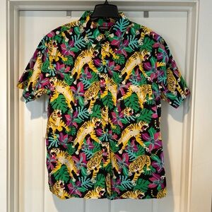 Unisex Tiger Print Button Down Shirt